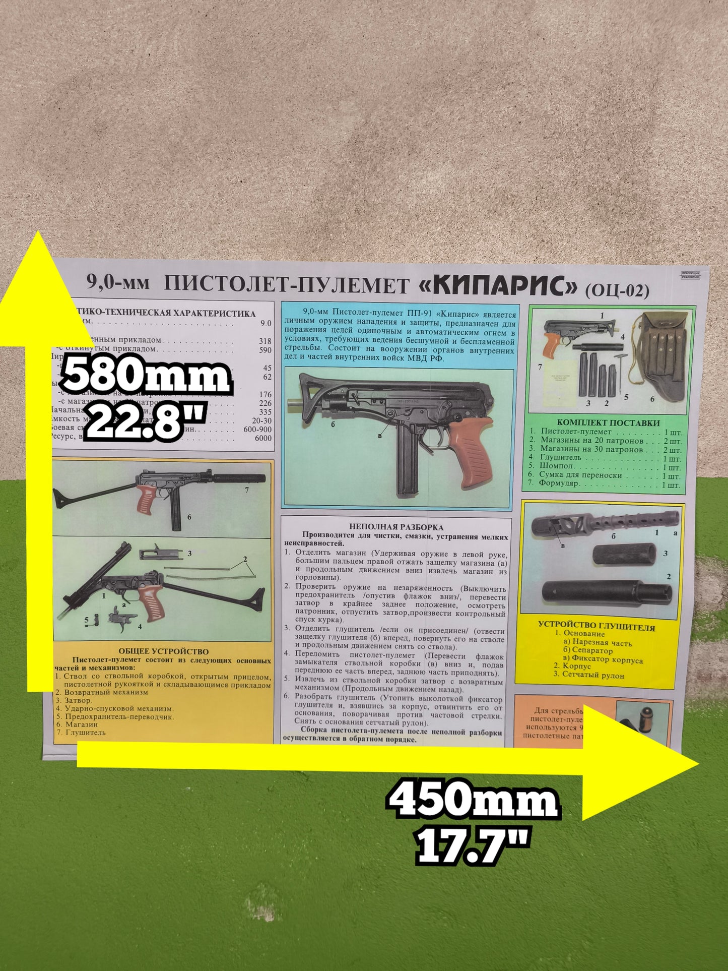 Poster Spetsnaz 9mm "ОЦ-02" КИПАРИС /  "OTS-02" KIPARIS Weapon poster 58x45cm